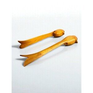 Vtg Pair Hand Carved Wood Teak Bird Flower Pot Sitters Sculpture MCM